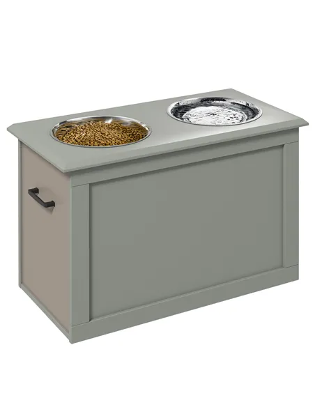 PawHut Raised Dog Bowls, with Storage, Two Stainless Steel Bowls, Elevated Base - Grey