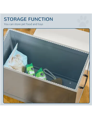 PawHut Raised Dog Bowls, with Storage, Two Stainless Steel Bowls, Elevated Base - Grey