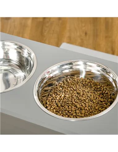PawHut Raised Dog Bowls, with Storage, Two Stainless Steel Bowls, Elevated Base - Grey