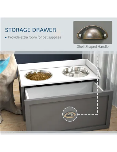 PawHut Stainless Steel Raised Dog Bowls, with 21L Storage Drawer for Large Dogs - Grey
