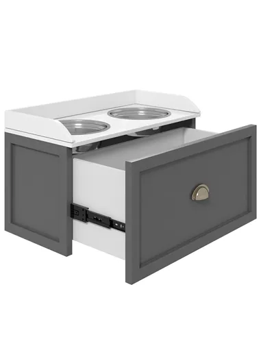 PawHut Stainless Steel Raised Dog Bowls, with 21L Storage Drawer for Large Dogs - Grey