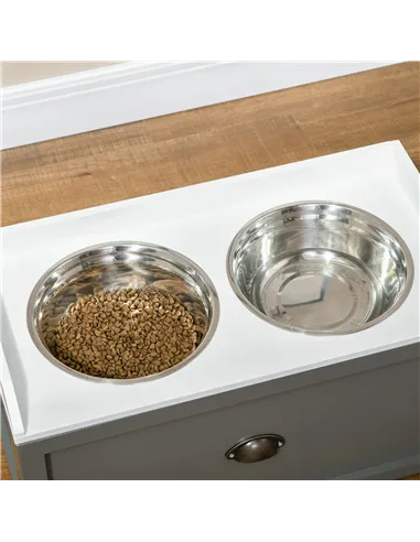 PawHut Stainless Steel Raised Dog Bowls, with 21L Storage Drawer for Large Dogs - Grey