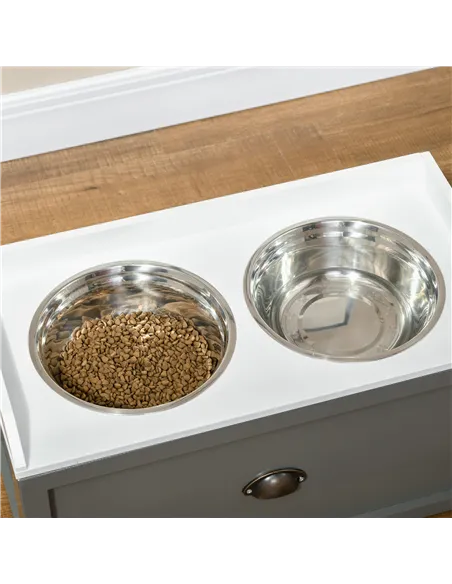 PawHut Stainless Steel Raised Dog Bowls, with 21L Storage Drawer for Large Dogs - Grey