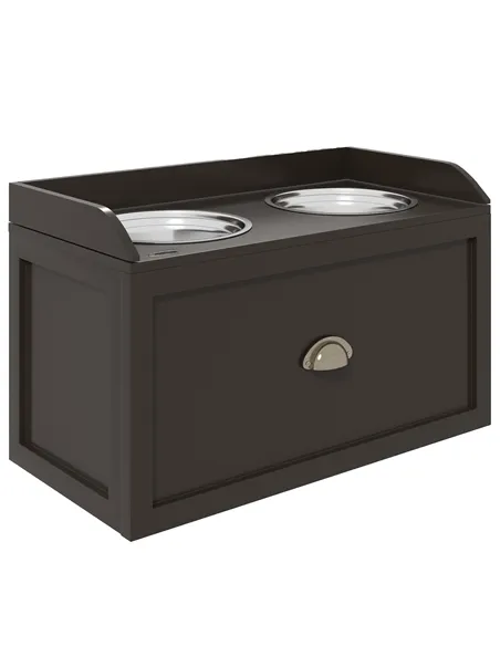 PawHut Stainless Steel Raised Dog Bowls, with 21L Storage Drawer for Large Dogs - Brown
