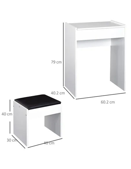 HOMCOM Dressing Table with Mirror and Stool, Vanity Makeup Table with Flip Up Mirror, Vanity Desk with Storage Unit and Padded S
