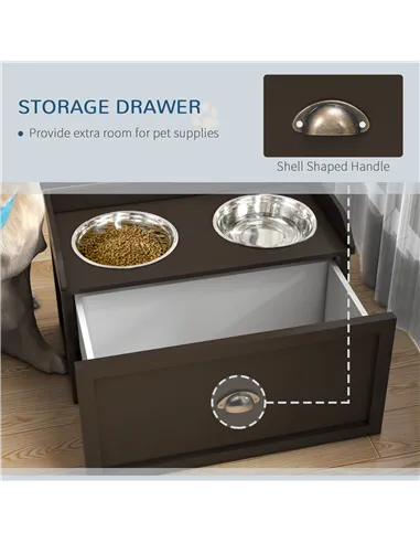 PawHut Stainless Steel Raised Dog Bowls, with 21L Storage Drawer for Large Dogs - Brown