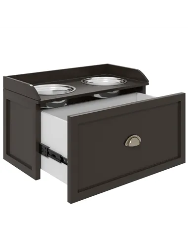 PawHut Stainless Steel Raised Dog Bowls, with 21L Storage Drawer for Large Dogs - Brown