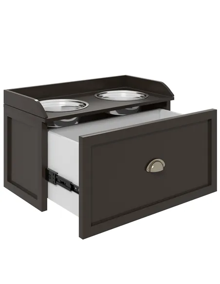 PawHut Stainless Steel Raised Dog Bowls, with 21L Storage Drawer for Large Dogs - Brown