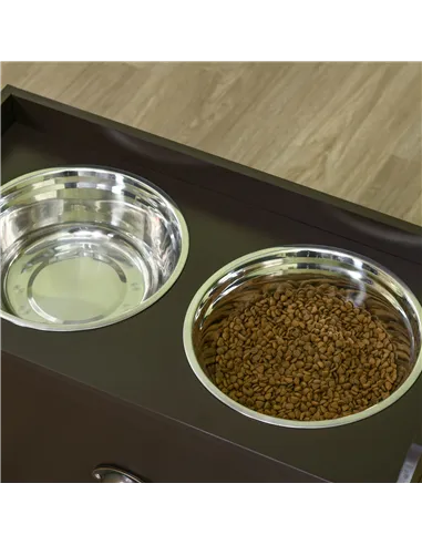 PawHut Stainless Steel Raised Dog Bowls, with 21L Storage Drawer for Large Dogs - Brown