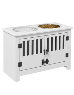 PawHut Raised Dog Bowls, Pet Feeding Station, with Storage, Food and Water Bowls, for Large Dogs - White