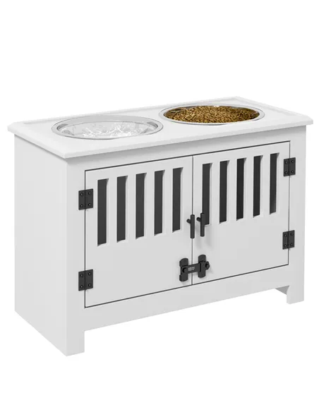 PawHut Raised Dog Bowls, Pet Feeding Station, with Storage, Food and Water Bowls, for Large Dogs - White