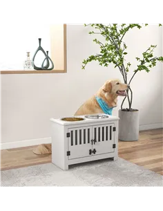 PawHut Raised Dog Bowls, Pet Feeding Station, with Storage, Food and Water Bowls, for Large Dogs - White 2