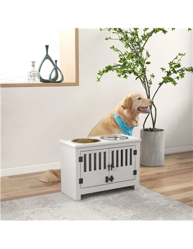 PawHut Raised Dog Bowls, Pet Feeding Station, with Storage, Food and Water Bowls, for Large Dogs - White