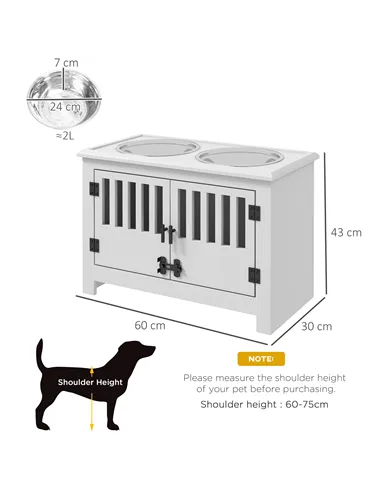 PawHut Raised Dog Bowls, Pet Feeding Station, with Storage, Food and Water Bowls, for Large Dogs - White