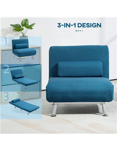 HOMCOM Single Linen-Look Sleeper Chair - Blue