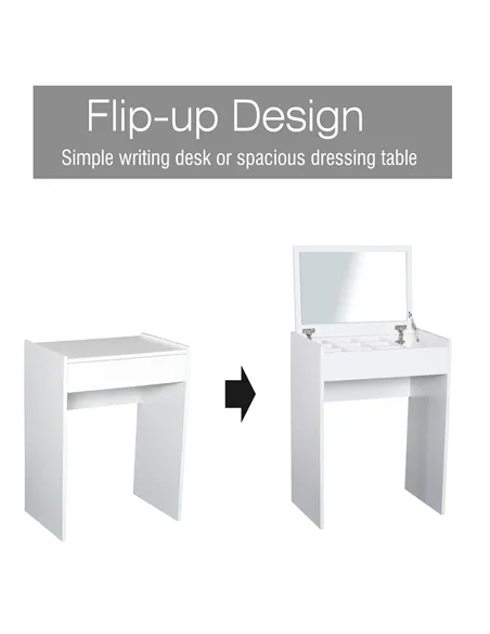 HOMCOM Dressing Table with Mirror and Stool, Vanity Makeup Table with Flip Up Mirror, Vanity Desk with Storage Unit and Padded S