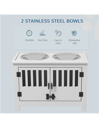 PawHut Raised Dog Bowls, Pet Feeding Station, with Storage, Food and Water Bowls, for Large Dogs - White
