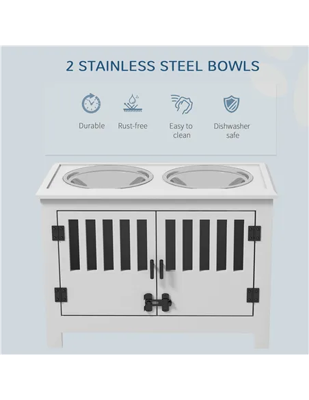 PawHut Raised Dog Bowls, Pet Feeding Station, with Storage, Food and Water Bowls, for Large Dogs - White