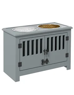 PawHut Raised Dog Bowls, Pet Feeding Station, with Storage, Food and Water Bowls, for Large Dogs - Grey