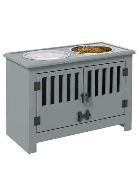 PawHut Raised Dog Bowls, Pet Feeding Station, with Storage, Food and Water Bowls, for Large Dogs - Grey