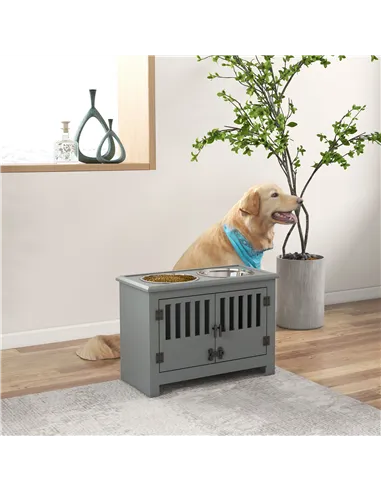 PawHut Raised Dog Bowls, Pet Feeding Station, with Storage, Food and Water Bowls, for Large Dogs - Grey