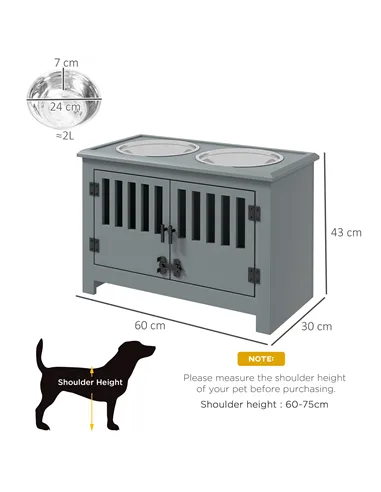PawHut Raised Dog Bowls, Pet Feeding Station, with Storage, Food and Water Bowls, for Large Dogs - Grey