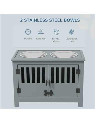 PawHut Raised Dog Bowls, Pet Feeding Station, with Storage, Food and Water Bowls, for Large Dogs - Grey
