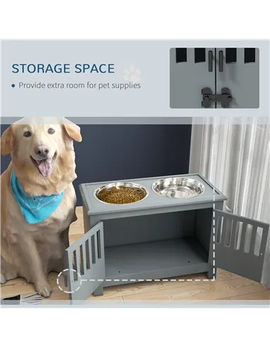 PawHut Raised Dog Bowls, Pet Feeding Station, with Storage, Food and Water Bowls, for Large Dogs - Grey