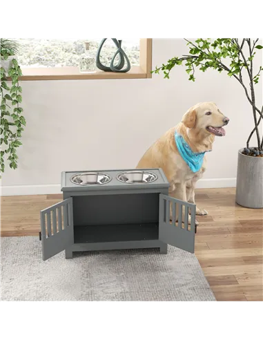 PawHut Raised Dog Bowls, Pet Feeding Station, with Storage, Food and Water Bowls, for Large Dogs - Grey