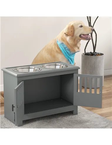 PawHut Raised Dog Bowls, Pet Feeding Station, with Storage, Food and Water Bowls, for Large Dogs - Grey