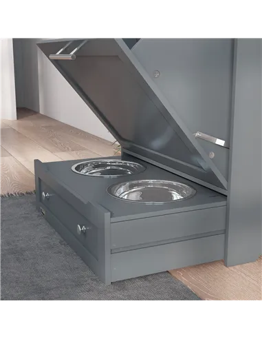 PawHut Pet Feeder Station, Dog, Cat Storage Container, with Raised Bowls, Hanger, Cabinet - Grey