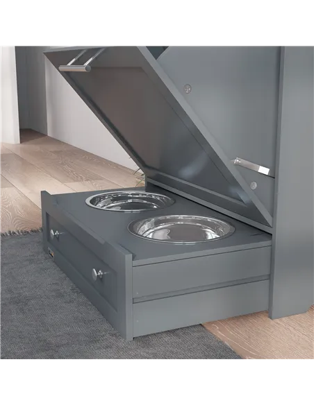 PawHut Pet Feeder Station, Dog, Cat Storage Container, with Raised Bowls, Hanger, Cabinet - Grey