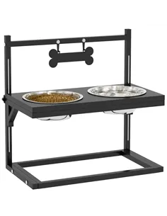 PawHut Dog Bowls with Stand, Adjustable Height Elevated Dog Bows for Small Medium Large Dogs - Black