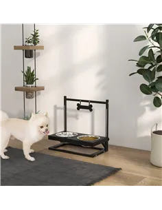 PawHut Dog Bowls with Stand, Adjustable Height Elevated Dog Bows for Small Medium Large Dogs - Black 2