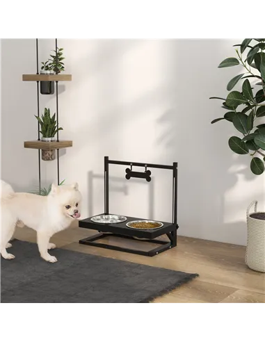 PawHut Dog Bowls with Stand, Adjustable Height Elevated Dog Bows for Small Medium Large Dogs - Black