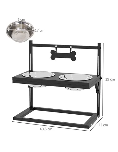 PawHut Dog Bowls with Stand, Adjustable Height Elevated Dog Bows for Small Medium Large Dogs - Black