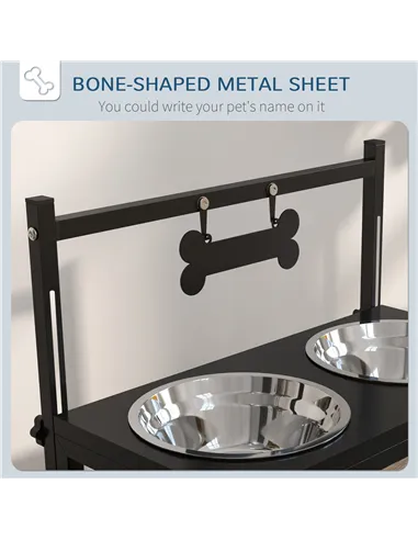PawHut Dog Bowls with Stand, Adjustable Height Elevated Dog Bows for Small Medium Large Dogs - Black