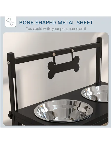 PawHut Dog Bowls with Stand, Adjustable Height Elevated Dog Bows for Small Medium Large Dogs - Black