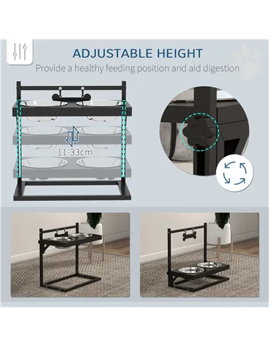 PawHut Dog Bowls with Stand, Adjustable Height Elevated Dog Bows for Small Medium Large Dogs - Black