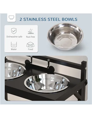 PawHut Dog Bowls with Stand, Adjustable Height Elevated Dog Bows for Small Medium Large Dogs - Black