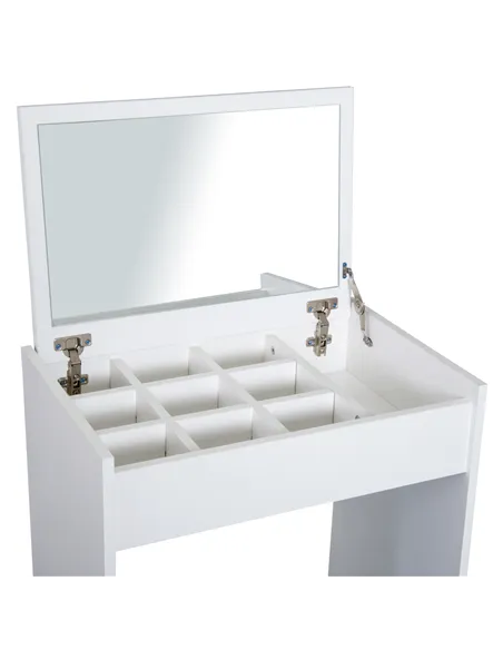 HOMCOM Dressing Table with Mirror and Stool, Vanity Makeup Table with Flip Up Mirror, Vanity Desk with Storage Unit and Padded S