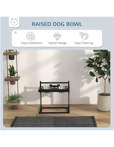 PawHut Dog Bowls with Stand, Adjustable Height Elevated Dog Bows for Small Medium Large Dogs - Black