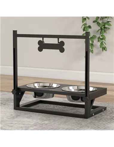 PawHut Dog Bowls with Stand, Adjustable Height Elevated Dog Bows for Small Medium Large Dogs - Black