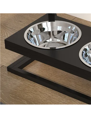 PawHut Dog Bowls with Stand, Adjustable Height Elevated Dog Bows for Small Medium Large Dogs - Black