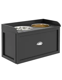 PawHut Stainless Steel Raised Dog Bowls, with 21L Storage Drawer for Large Dogs and Cats - Black