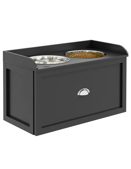 PawHut Stainless Steel Raised Dog Bowls, with 21L Storage Drawer for Large Dogs and Cats - Black