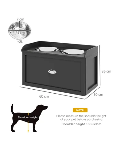 PawHut Stainless Steel Raised Dog Bowls, with 21L Storage Drawer for Large Dogs and Cats - Black