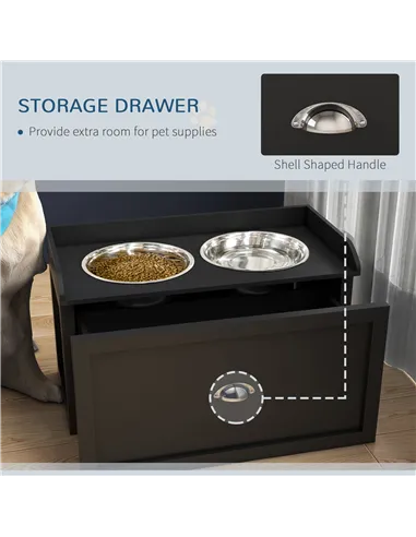 PawHut Stainless Steel Raised Dog Bowls, with 21L Storage Drawer for Large Dogs and Cats - Black