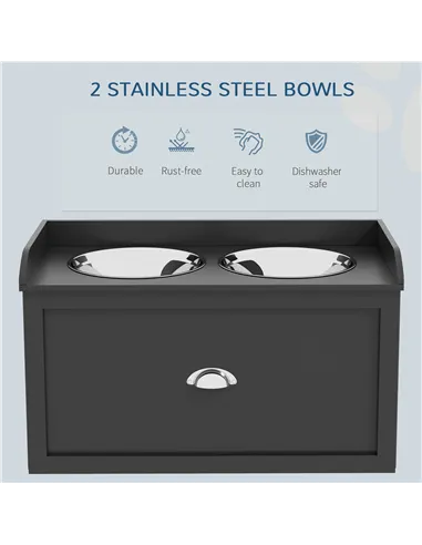 PawHut Stainless Steel Raised Dog Bowls, with 21L Storage Drawer for Large Dogs and Cats - Black