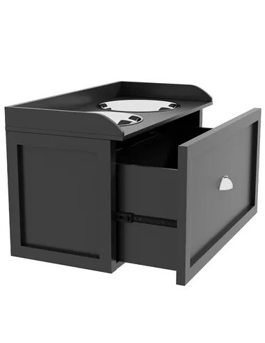 PawHut Stainless Steel Raised Dog Bowls, with 21L Storage Drawer for Large Dogs and Cats - Black